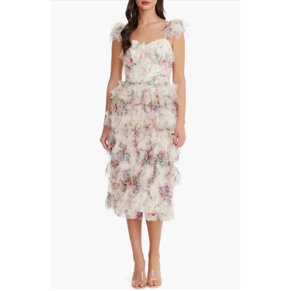 Dress the Population Dresses & Skirts - NWT Dress the Population Kristen Ivory Multi Ruffle Tier‎ Midi Dress Sz Small